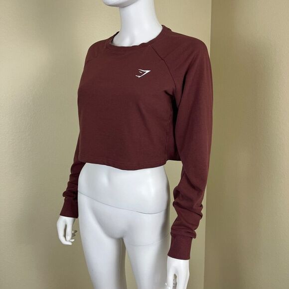 Gymshark Women's Size M Brown Training Cropped Crewneck Sweater Athleisure Yoga - Picture 9 of 14